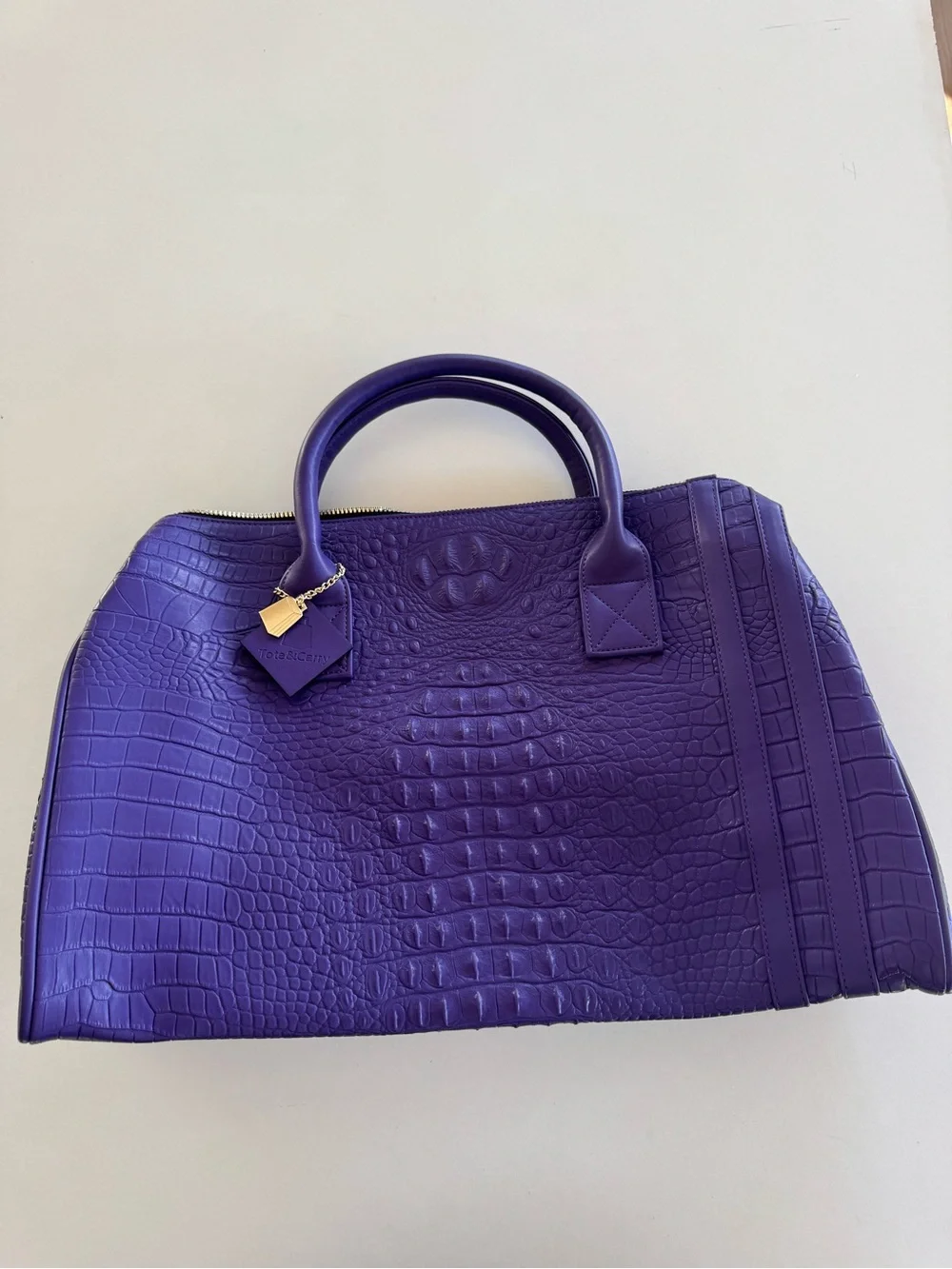 Tote&Carry Purple Croc Embossed Backpack Duffle Bag Set Weekender Travel NWT